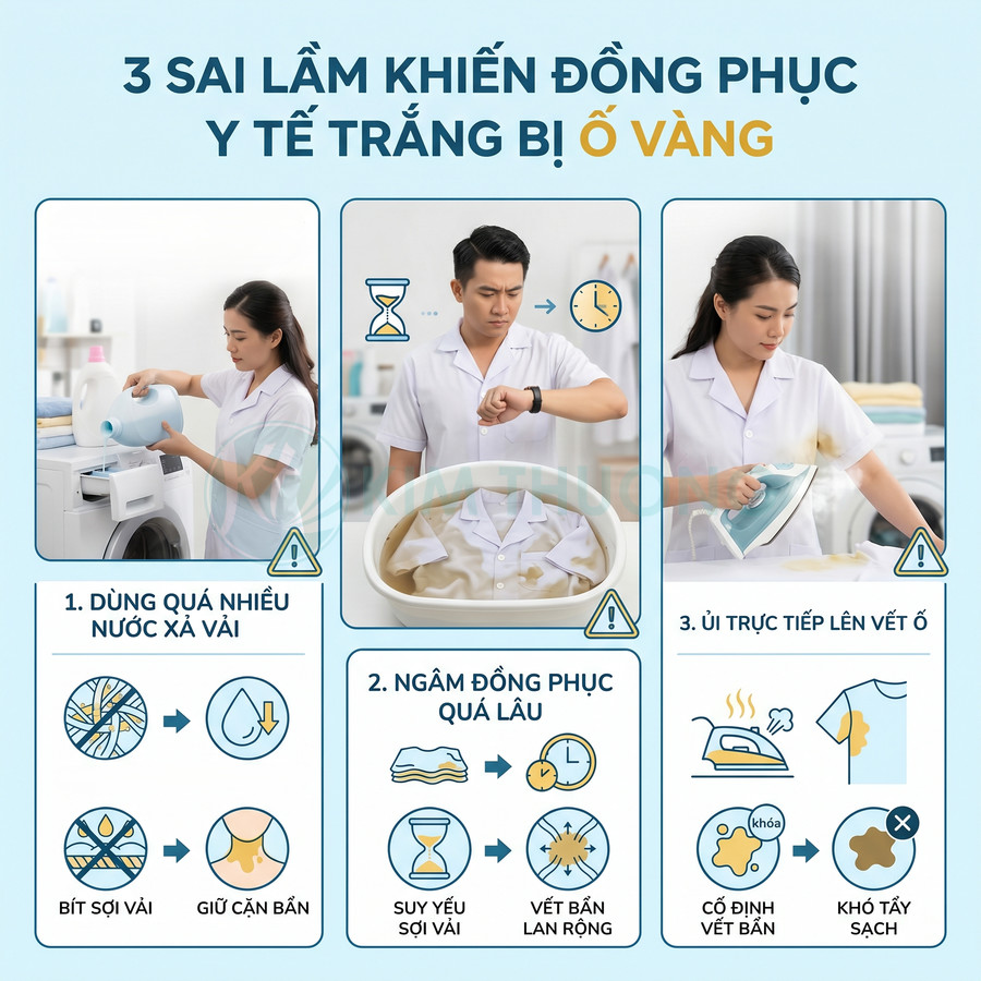 3 sai lầm giặt ủi khiến đồng phục y tế trắng bị ố vàng và khó tẩy sạch
