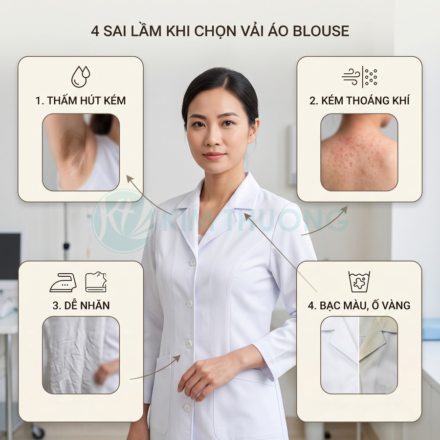 Bác sĩ nữ mặc áo blouse trắng cao cấp, minh họa 4 sai lầm khi chọn vải áo blouse y khoa