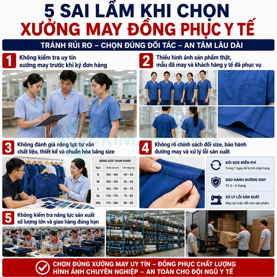 Đồng phục y tế màu xanh dương cho đội ngũ bác sĩ y tá tại xưởng may chuyên nghiệp