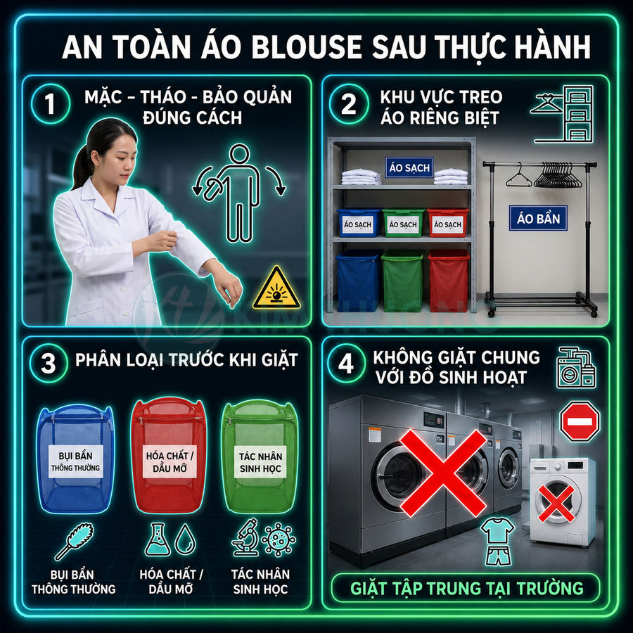 Hướng dẫn an toàn giặt và bảo quản áo blouse sau thực hành trong phòng thí nghiệm