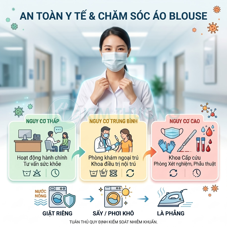 Hướng dẫn an toàn y tế và chăm sóc áo blouse cho nhân viên y tế theo mức độ nguy cơ và cách giặt sấy
