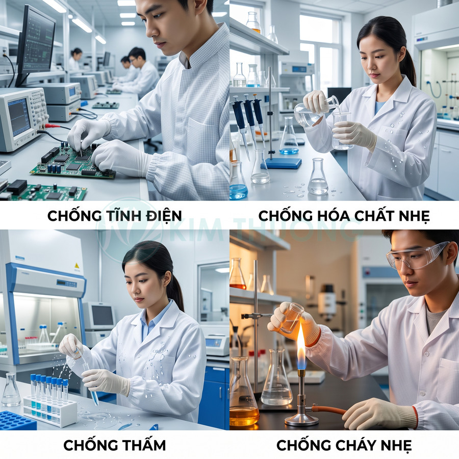 Áo blouse phòng thí nghiệm chống tĩnh điện, chống thấm, chống hóa chất nhẹ và chống cháy nhẹ cho kỹ thuật viên