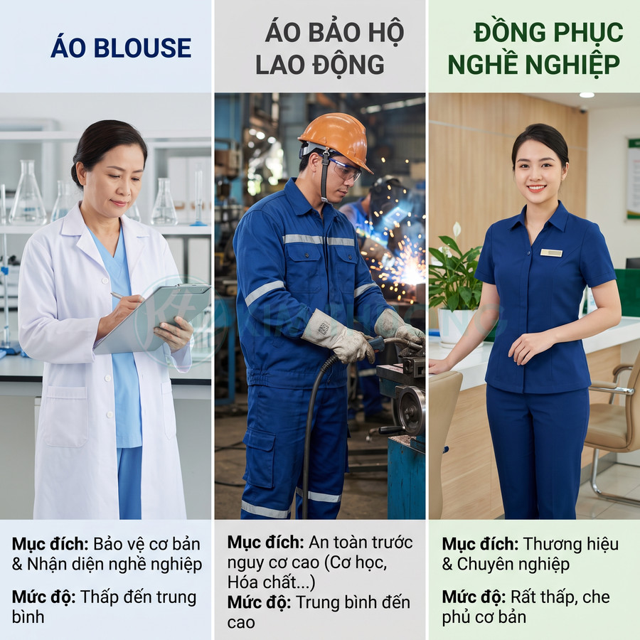 Các loại đồng phục áo blouse, áo bảo hộ lao động và đồng phục nghề nghiệp cho nhân viên văn phòng