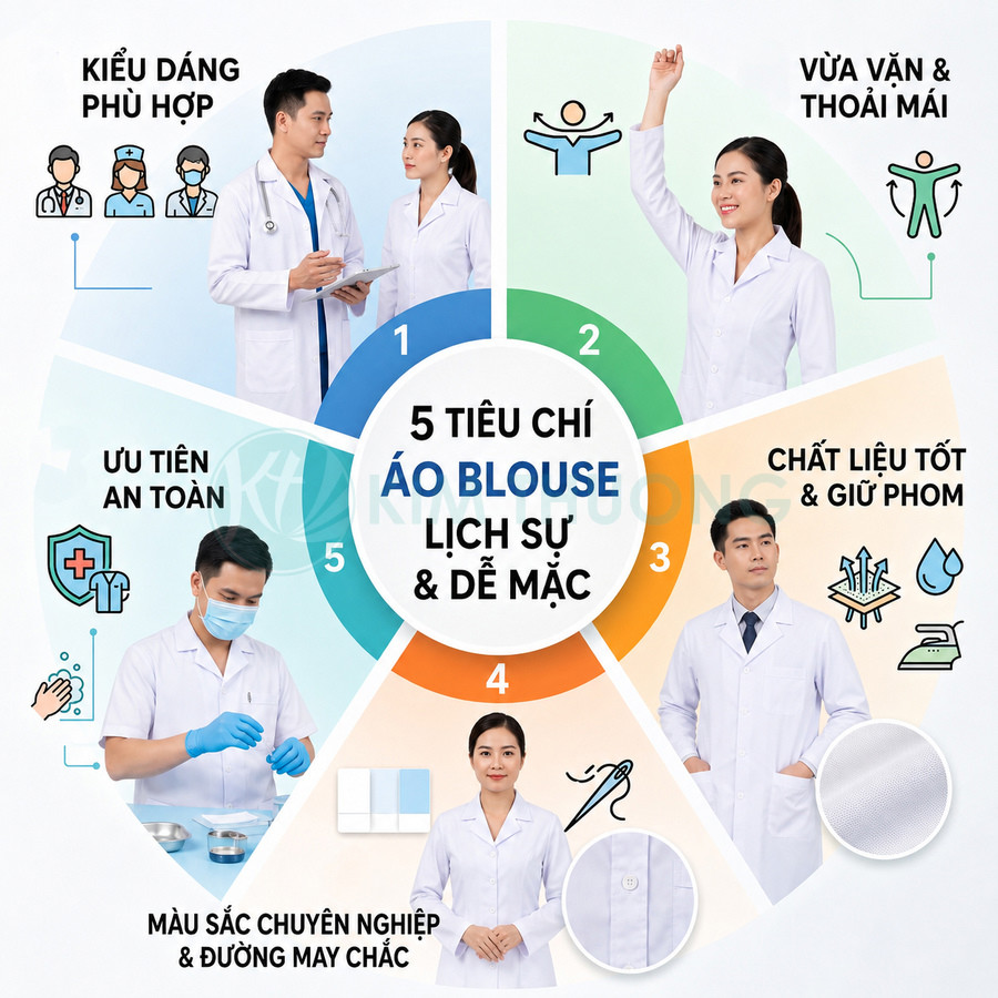 Áo blouse bác sĩ trắng lịch sự, chất liệu tốt, form chuẩn, màu sắc chuyên nghiệp cho nhân viên y tế