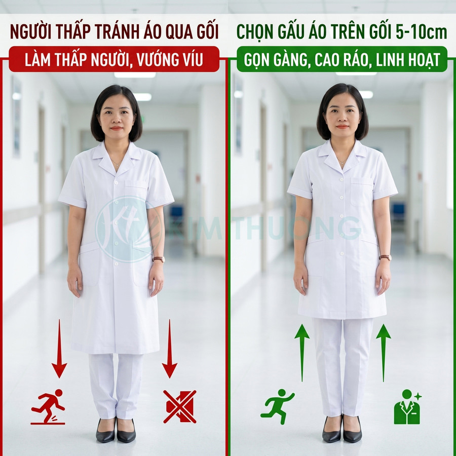 So sánh áo blouse nữ dài qua gối và áo blouse trên gối 5 đến 10 cm giúp dáng cao gọn hơn