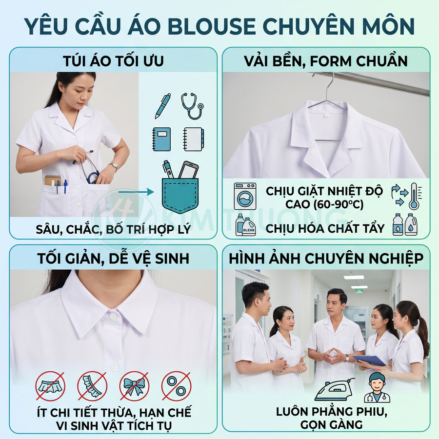 Áo blouse bác sĩ trắng chuyên môn với túi áo tối ưu, vải bền form chuẩn, thiết kế tối giản tạo hình ảnh chuyên nghiệp