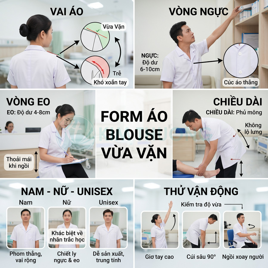 Áo blouse y tế unisex form vừa vặn cho nam nữ, chất liệu thoải mái, dễ vận động khi làm việc