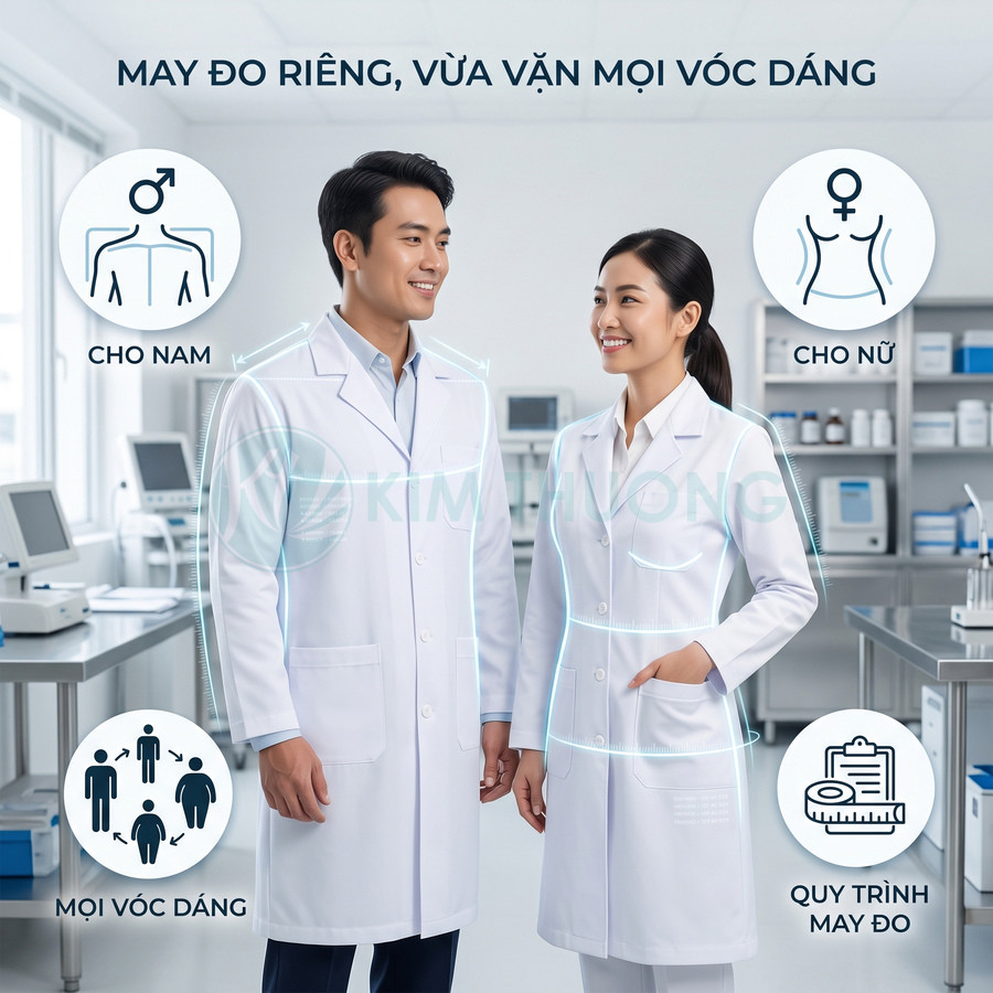 Áo blouse bác sĩ nam nữ may đo riêng vừa vặn mọi vóc dáng trong phòng khám hiện đại