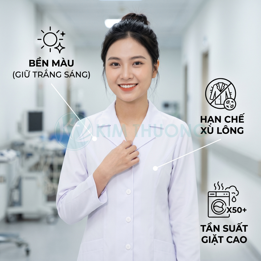 Áo blouse bác sĩ nữ màu trắng bền màu hạn chế xù lông chịu được tần suất giặt cao trong bệnh viện