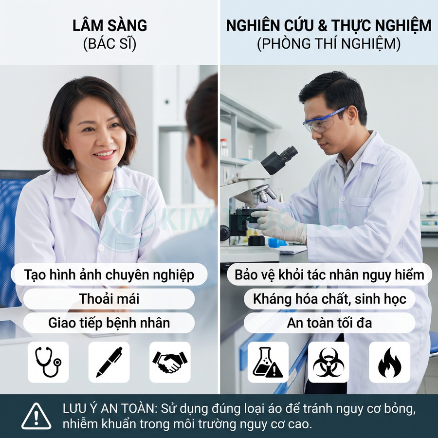 Áo blouse bảo hộ cho bác sĩ lâm sàng và nhân viên nghiên cứu phòng thí nghiệm, hỗ trợ an toàn và thoải mái khi làm việc