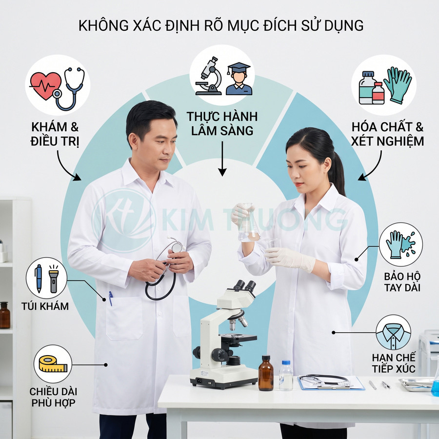 Áo blouse bác sĩ tay dài Kim Thượng cho khám chữa bệnh và thực hành lâm sàng trong phòng thí nghiệm