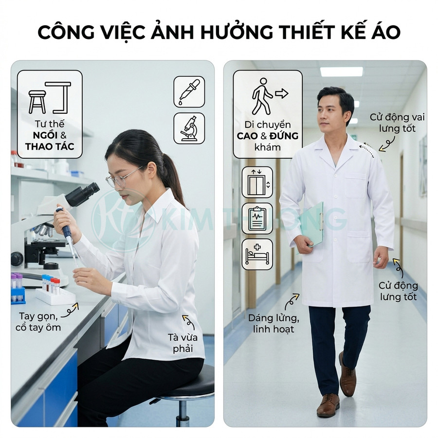 Áo blouse bác sĩ và áo sơ mi phòng thí nghiệm thiết kế ôm gọn, linh hoạt cho nhân viên y tế