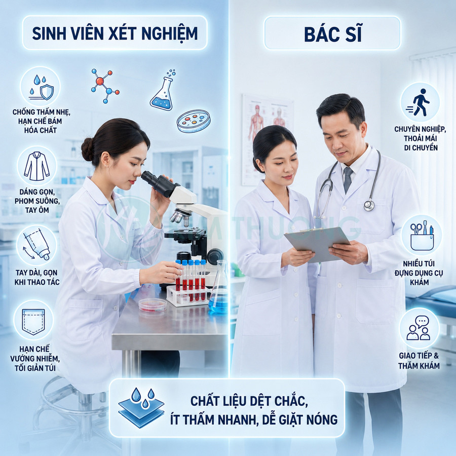 Áo blouse sinh viên xét nghiệm có khác áo blouse bác sĩ không?