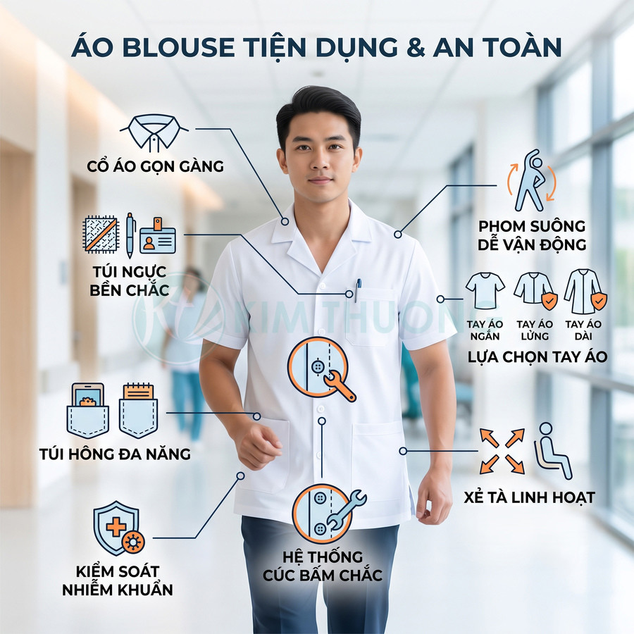 Áo blouse cần có những chi tiết nào để sử dụng thuận tiện?