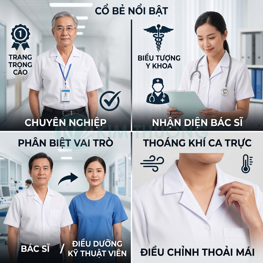 Áo blouse bác sĩ cổ bẻ màu trắng chuyên nghiệp giúp nhận diện bác sĩ và phân biệt với điều dưỡng