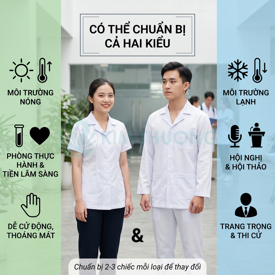Đồng phục blouse y khoa trắng cho nam nữ, phù hợp môi trường bệnh viện, thực hành và hội nghị