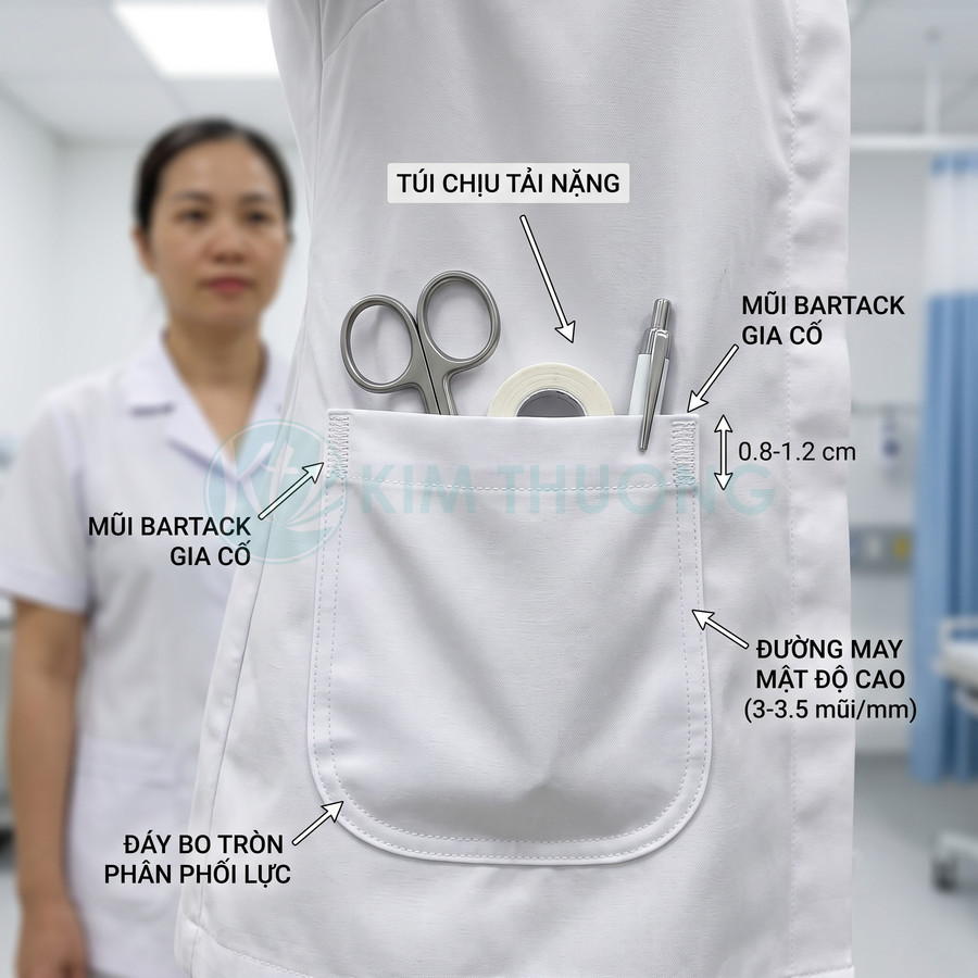 Túi áo blouse y tế chịu tải tốt đựng kéo, băng dính, bút với đường may gia cố chắc chắn