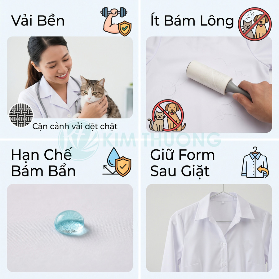 Áo blouse trắng vải bền ít bám lông hạn chế bám bẩn giữ form tốt sau giặt dành cho nhân viên y tế