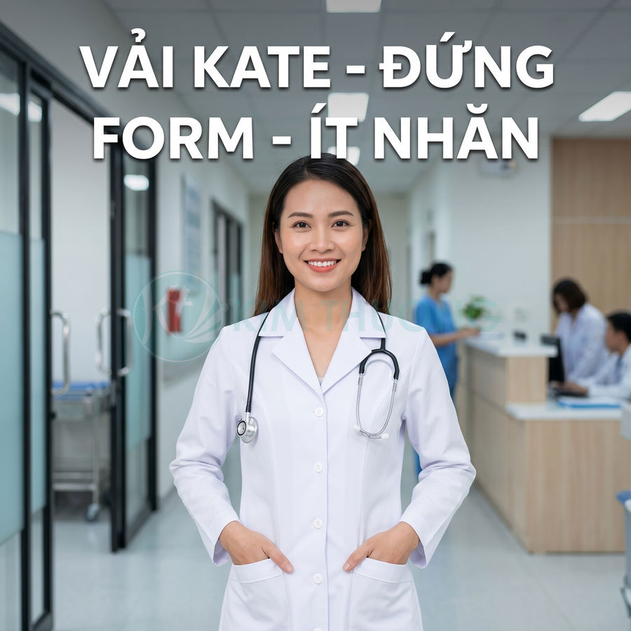 Áo blouse bác sĩ vải kate đứng form ít nhăn trong bệnh viện