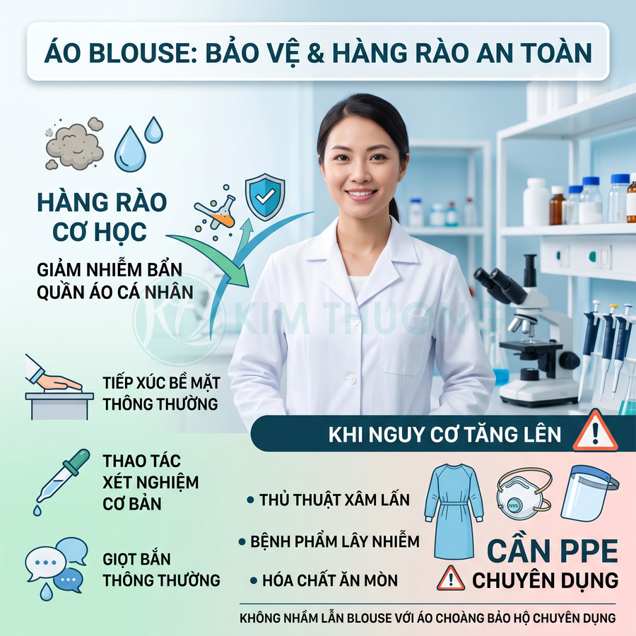 Áo blouse trắng bảo hộ cho nhân viên y tế trong phòng thí nghiệm, bảo vệ quần áo và giảm nhiễm bẩn