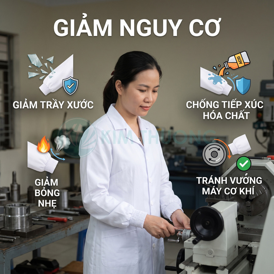 Áo blouse phòng sạch tay bo chun cho kỹ sư vận hành máy cơ khí, giảm trầy xước và chống tiếp xúc hóa chất