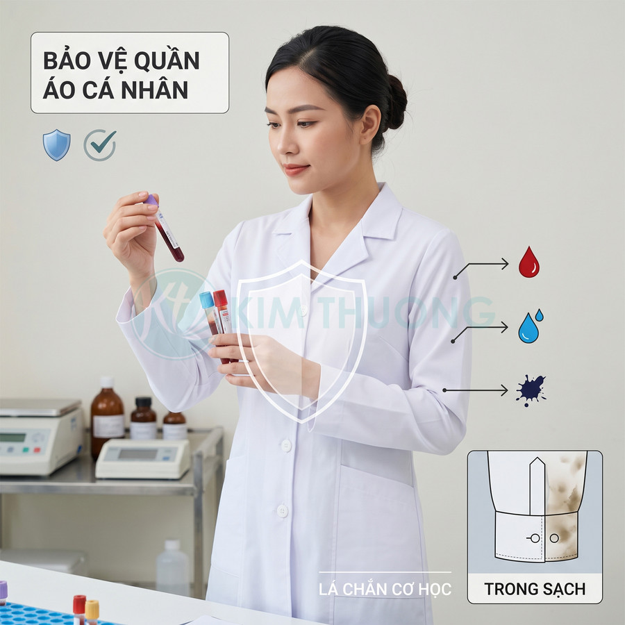 Áo blouse phòng thí nghiệm trắng bảo vệ quần áo khỏi máu, chất lỏng và vết bẩn