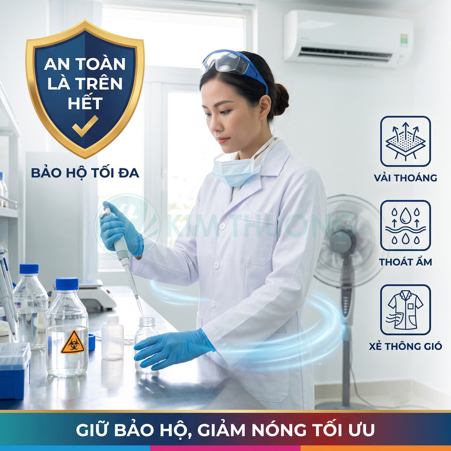 Áo blouse phòng thí nghiệm vải thoáng mát, thoát ẩm tốt cho nhân viên y tế làm việc an toàn