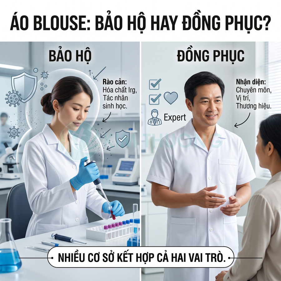 Áo blouse trắng dùng bảo hộ trong phòng thí nghiệm và làm đồng phục nhận diện cho nhân viên y tế