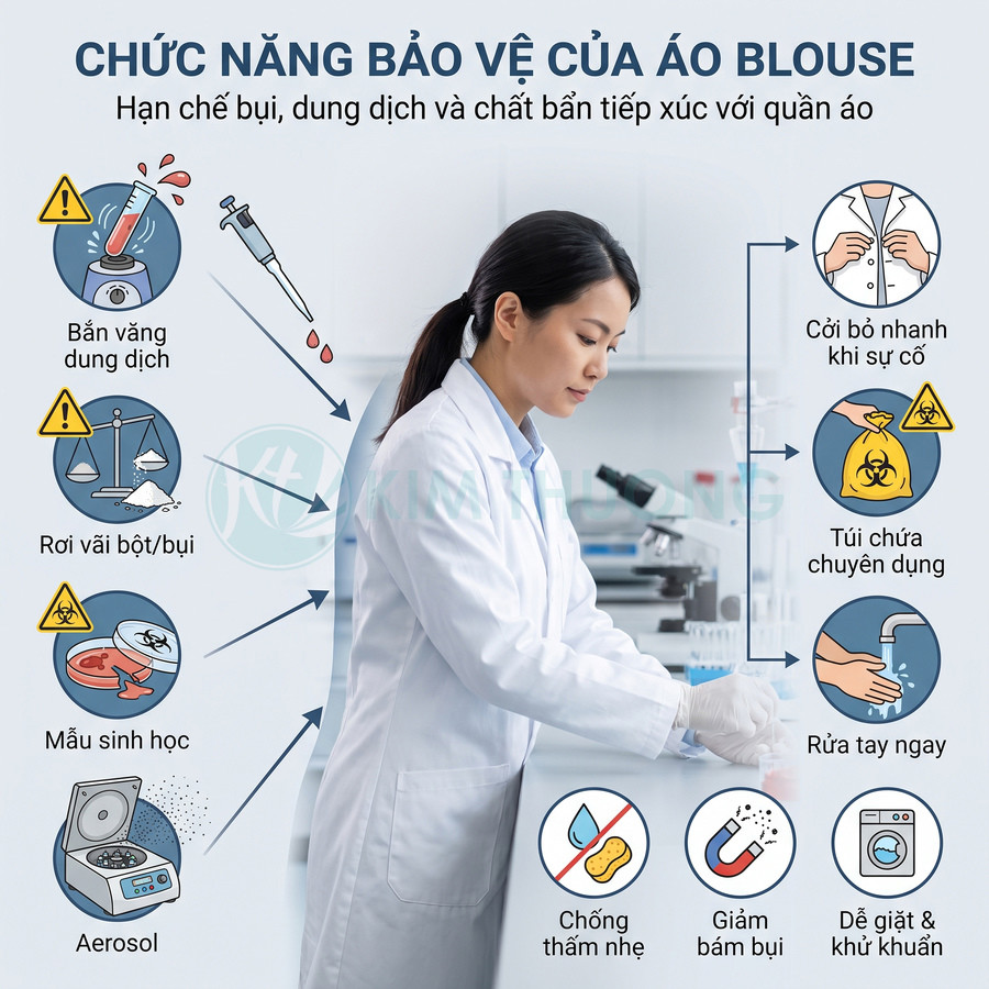 Áo blouse phòng thí nghiệm chống thấm nhẹ, giảm bám bụi và dễ giặt khử khuẩn, giúp bảo vệ quần áo khi làm việc彩票娱乐