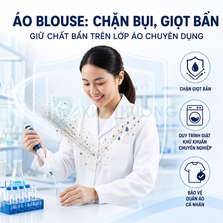 Áo blouse phòng thí nghiệm chống bám bụi và giọt bẩn, bảo vệ quần áo khi làm việc khoa học