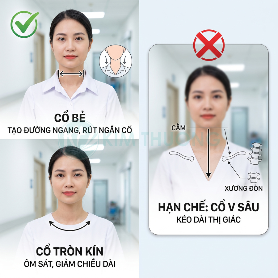 So sánh cổ áo bé, cổ tròn kín và cổ V sâu trên đồng phục y tá nữ trong bệnh viện