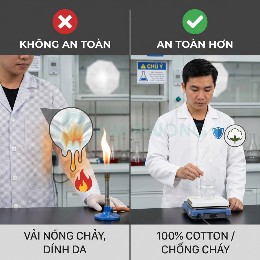 Áo blouse phòng thí nghiệm 100% cotton chống cháy an toàn hơn vải nóng chảy và dính da