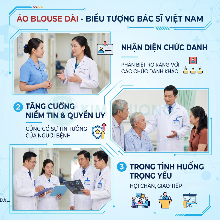 Bác sĩ Việt Nam mặc áo blouse trắng tư vấn và thăm khám cho bệnh nhân cao tuổi trong bệnh viện