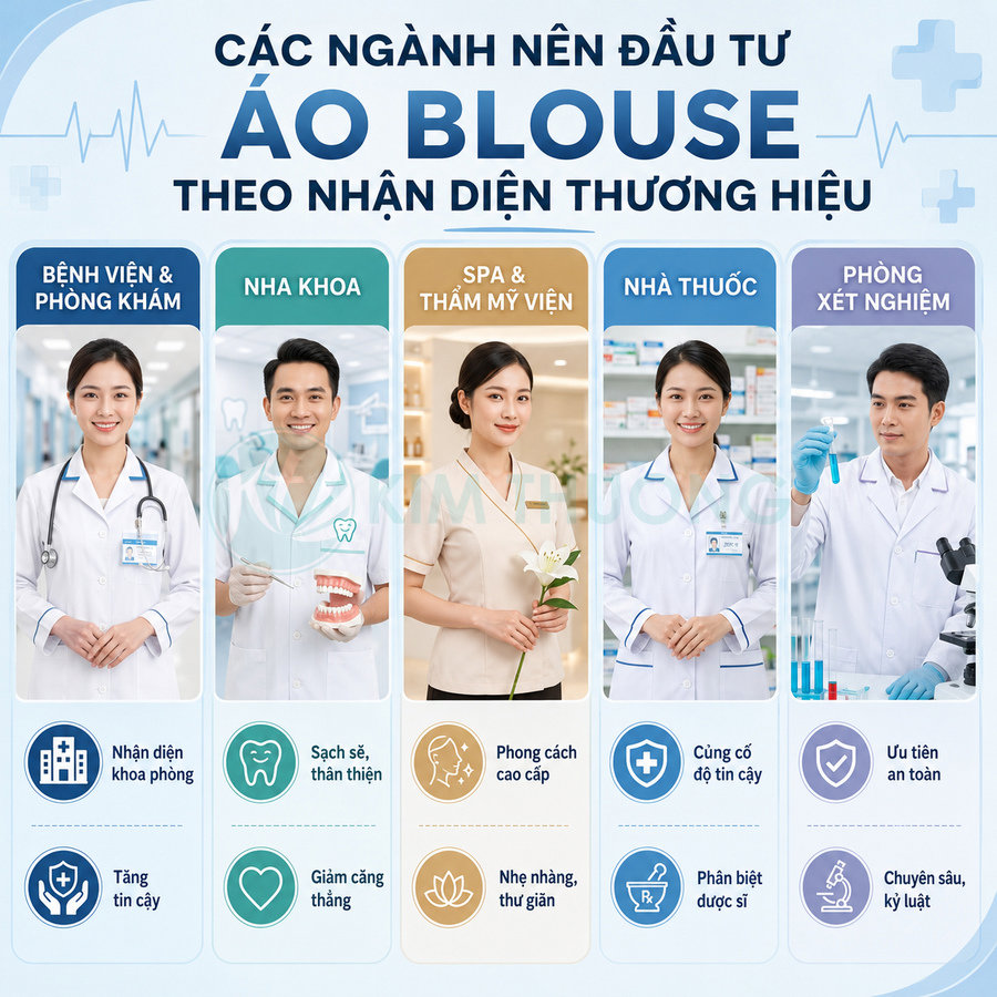 Các mẫu áo blouse và đồng phục y tế cho bệnh viện, nha khoa, spa, nhà thuốc, phòng xét nghiệm