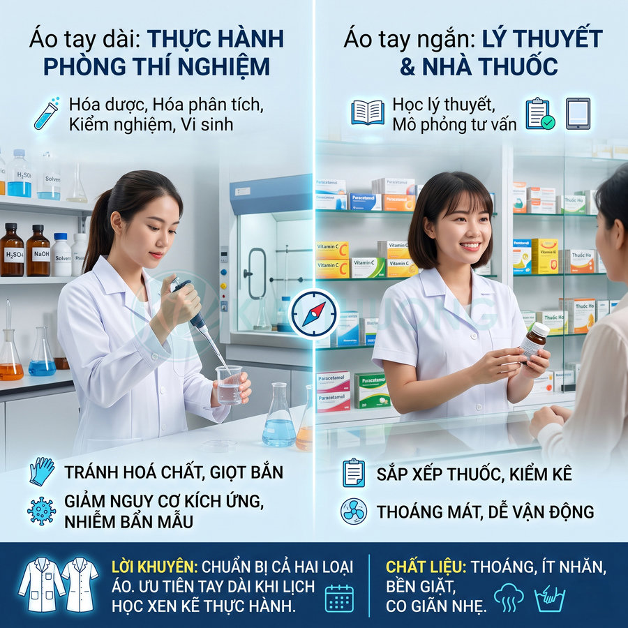 Áo blouse sinh viên dược nên chọn tay dài hay tay ngắn?