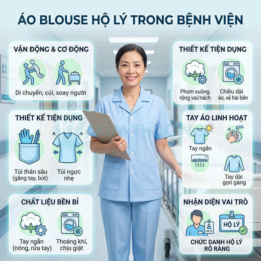 Mẫu áo blouse hộ lý tiện dụng cho môi trường bệnh viện