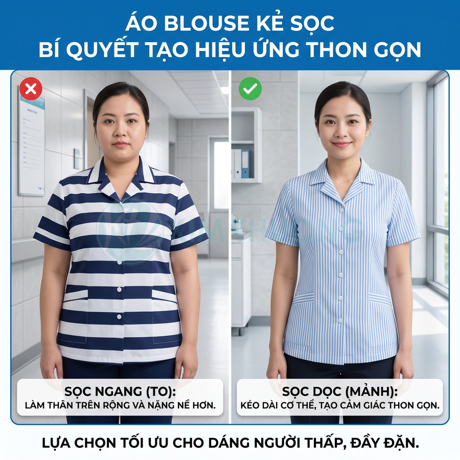 So sánh áo blouse sọc ngang và áo blouse sọc dọc tạo hiệu ứng thon gọn cho người mặc