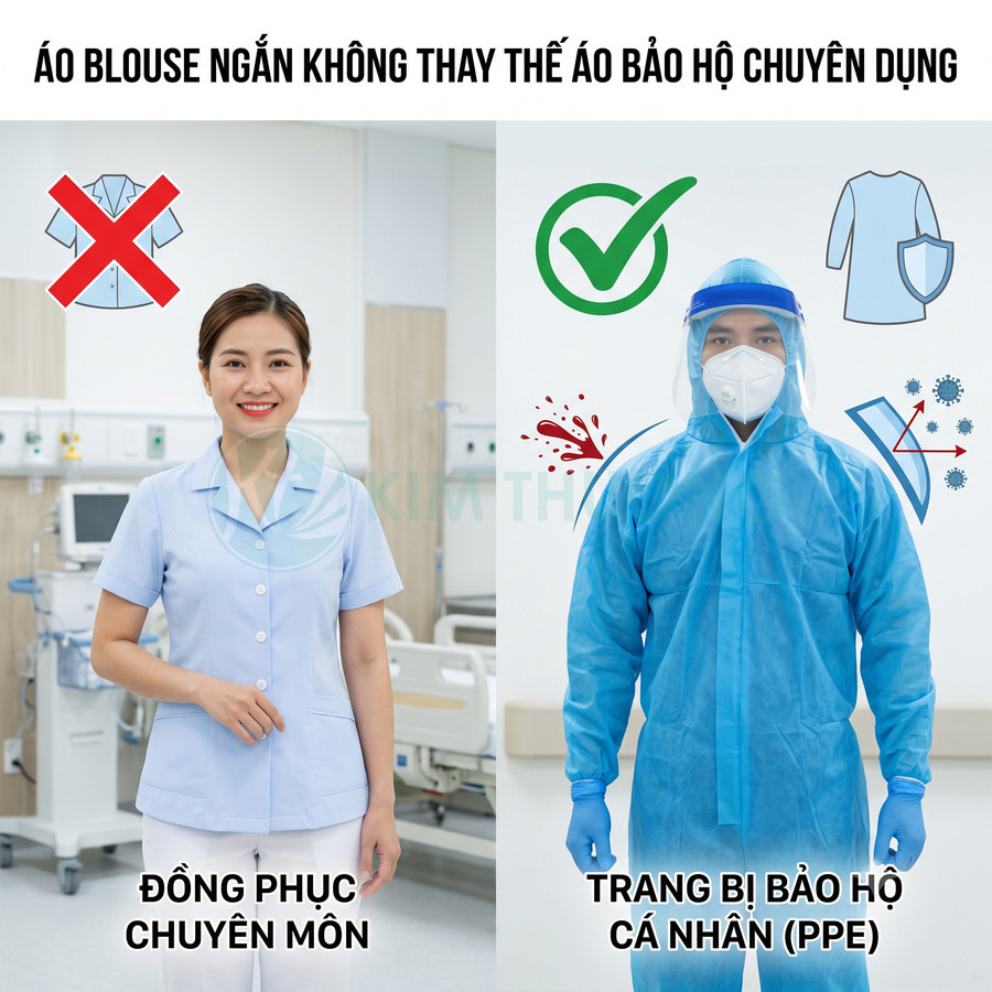 So sánh đồng phục y tá và bộ đồ bảo hộ y tế PPE trong bệnh viện