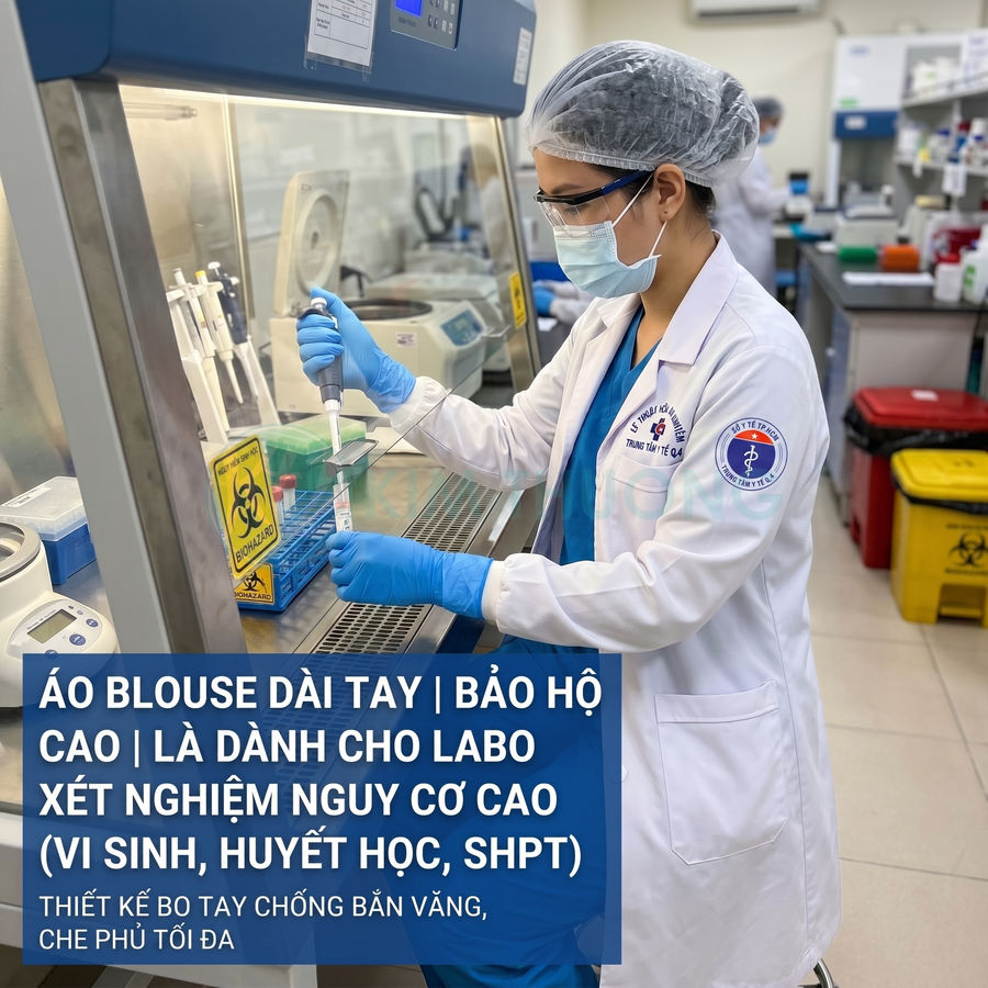 Áo blouse dài tay bảo hộ cao cấp cho kỹ thuật viên xét nghiệm trong phòng lab nguy cơ cao