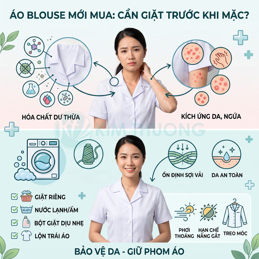 Hướng dẫn giặt áo blouse mới mua để tránh kích ứng da và giữ phom áo cho nhân viên y tế