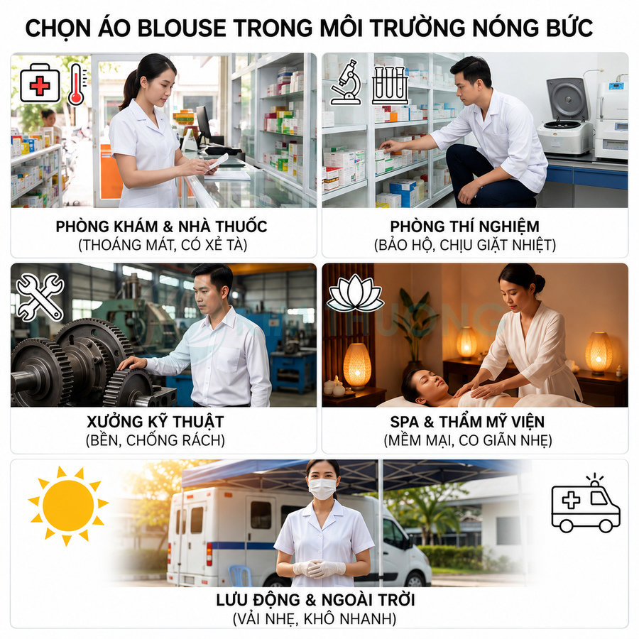 Áo blouse y tế mỏng nhẹ cho phòng khám, phòng thí nghiệm, xưởng kỹ thuật, spa và làm việc lưu động ngoài trời
