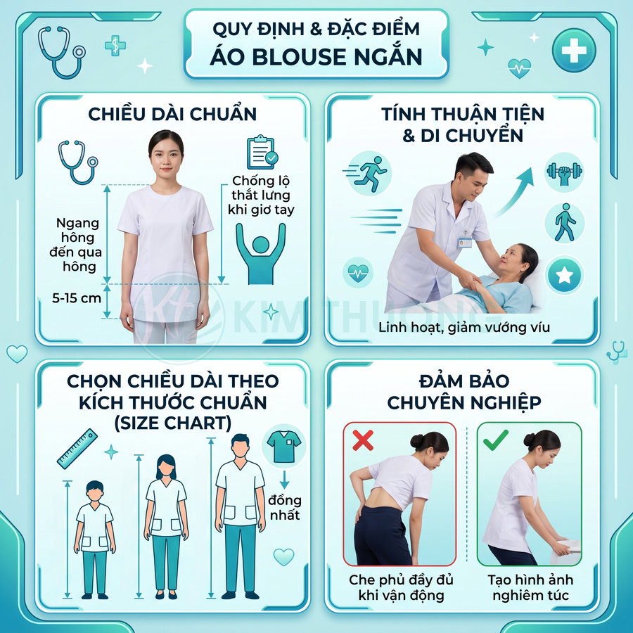 Quy định chiều dài áo blouse ngắn y tá bác sĩ, mẫu đồng phục y tế trắng chuyên nghiệp tiện di chuyển