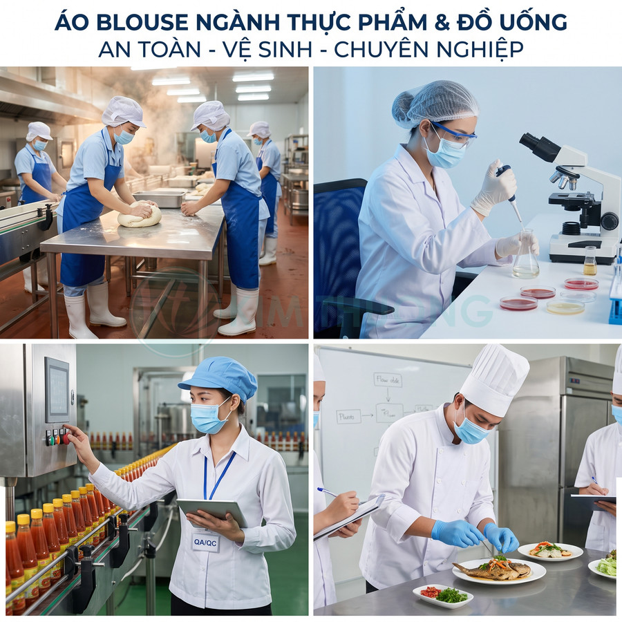 Áo blouse và đồng phục ngành thực phẩm đồ uống cho nhân viên sản xuất, kiểm nghiệm, đầu bếp chuyên nghiệp