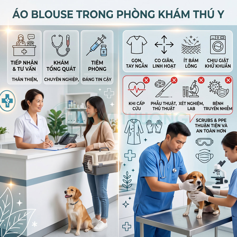 Áo blouse có dùng được cho phòng khám thú y không?