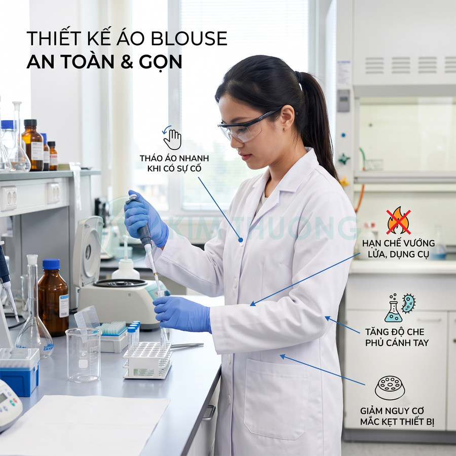 Áo blouse phòng thí nghiệm thiết kế an toàn gọn gàng cho nữ kỹ thuật viên khoa học