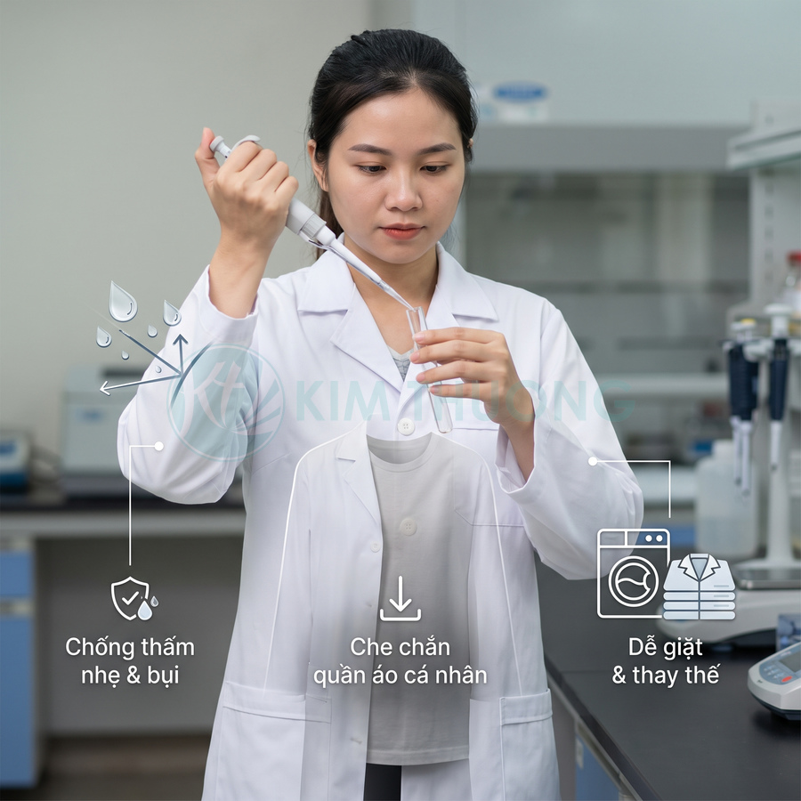 Áo blouse phòng thí nghiệm màu trắng, che chắn quần áo cá nhân, chống thấm nhẹ và dễ giặt thay thế