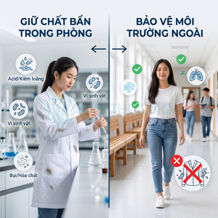 Áo blouse phòng thí nghiệm chống bám bẩn và hóa chất, giữ vi sinh vật trong phòng, bảo vệ môi trường bên ngoài