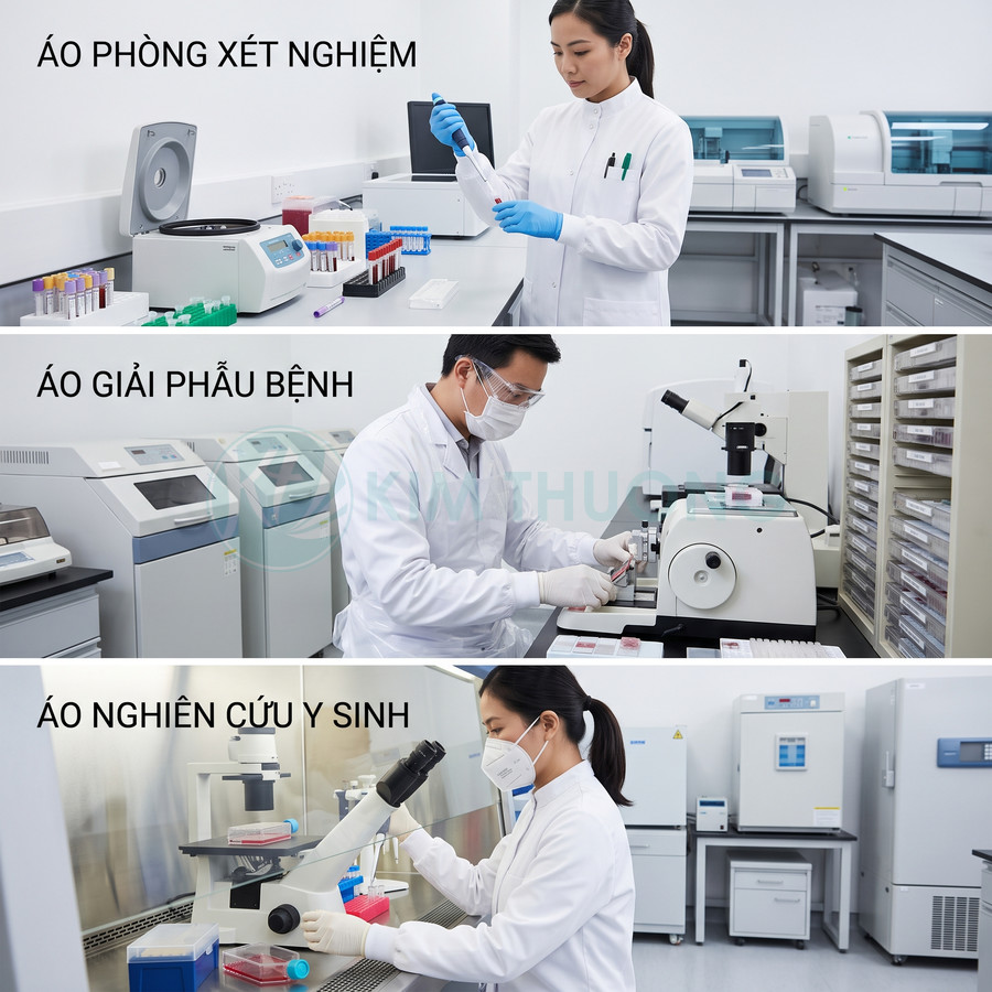 Áo blouse phòng xét nghiệm và nghiên cứu y sinh cho kỹ thuật viên và bác sĩ trong phòng lab hiện đại