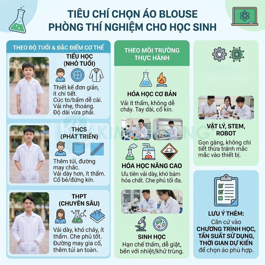 Tiêu chí chọn áo blouse phòng thí nghiệm cho học sinh theo độ tuổi và môi trường thực hành