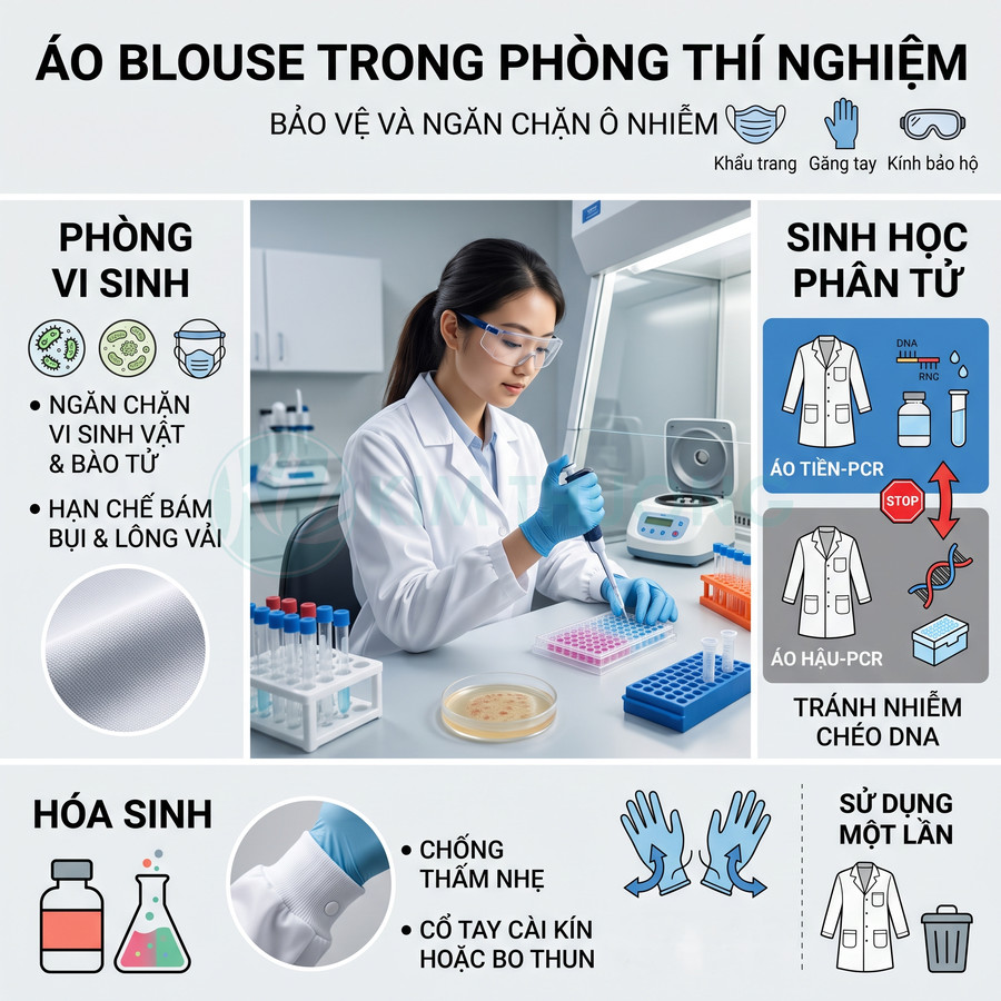 Áo blouse phòng thí nghiệm trắng tay dài, cổ kín, dùng một lần cho kỹ thuật viên sinh học và hóa sinh